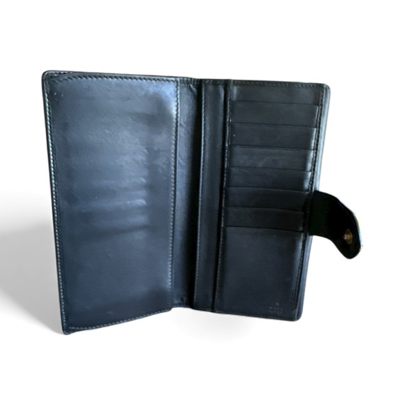 Vintage Gucci Black GG Wallet w/ Silver Heart Snap | Classic Designer Luxury - Picture 5 of 8